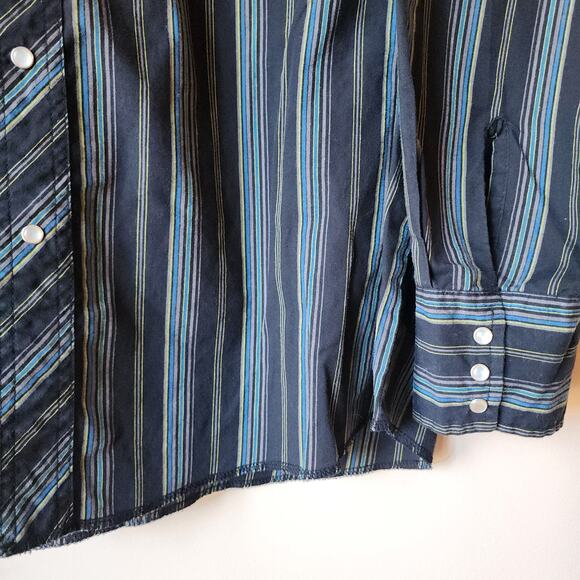 Vintage Wrangler Long Sleeve Shirt Mens Sixe 3X Button Up Pearl Snap Black Blue - Picture 3 of 9